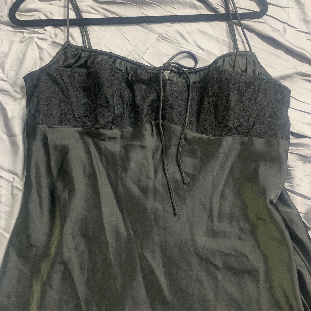 Urban Outfitters Black Satin Lace Slip Dress